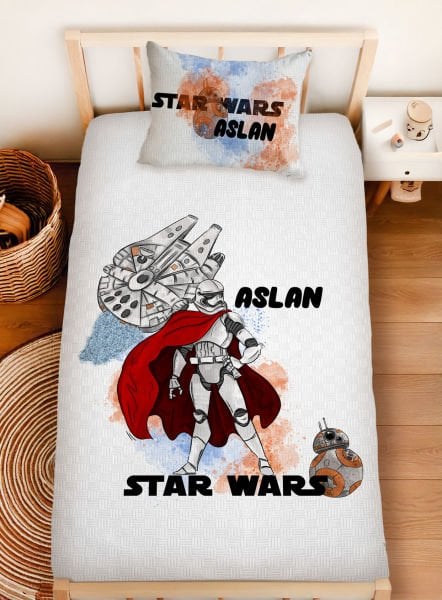 Kişiye Özel %100 Pamuk Tek Kişilik Pike Seti Star Wars