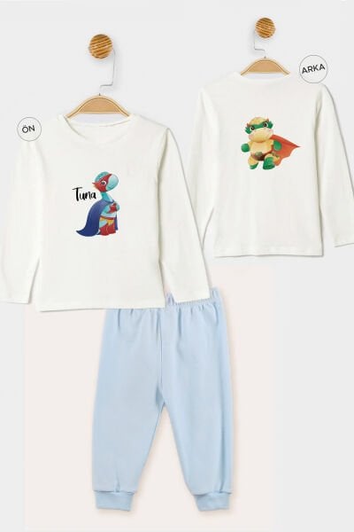 İsme Özel Organik Erkek Bebek Pijama Takımı Kahraman Dinazorlar