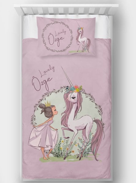 Kişiye Özel Tek Kişilik Yatak Örtüsü Unicorn