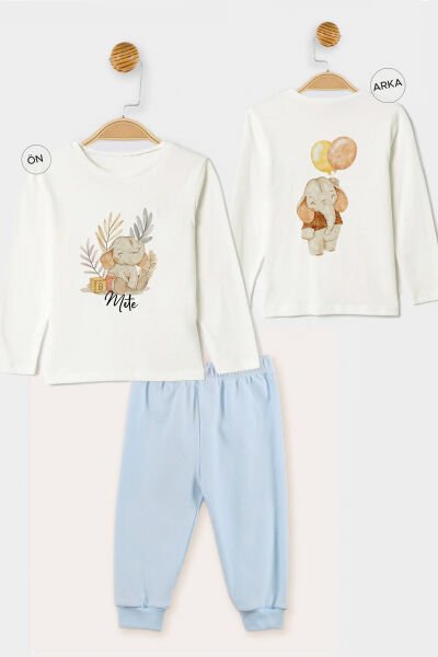 İsme Özel Organik Erkek Bebek Pijama Takımı Sevimli Fil