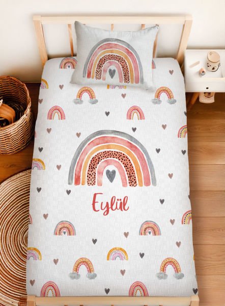 Kişiye Özel %100 Pamuk Tek Kişilik Pike Seti Gökkuşağı