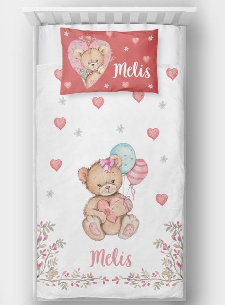 Kişiye Özel Tek Kişilik Yatak Örtüsü Sevimli Ayı