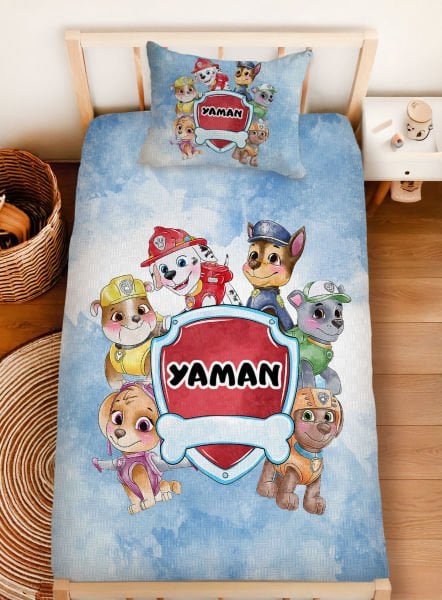 Kişiye Özel %100 Pamuk Tek Kişilik Pike Seti Paw Patrol