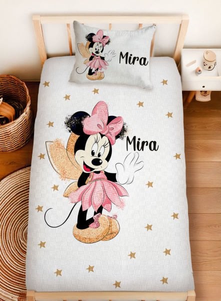 Kişiye Özel %100 Pamuk Tek Kişilik Pike Seti Minnie Mouse