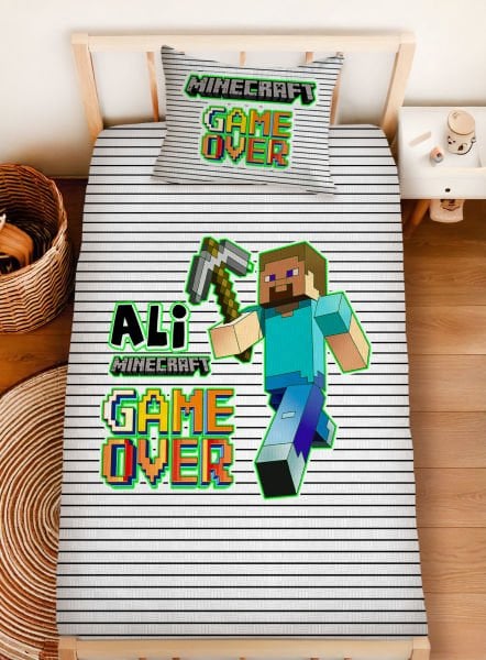 Kişiye Özel %100 Pamuk Tek Kişilik Pike Seti Minecraft