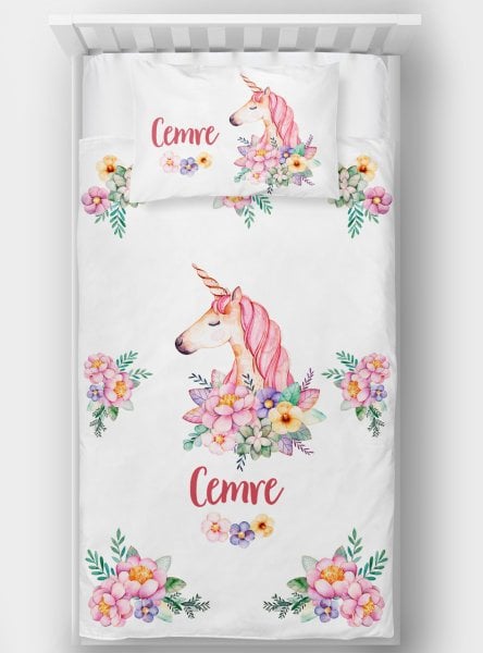 Kişiye Özel Tek Kişilik Yatak Örtüsü Unicorn