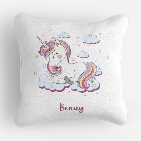 Kişiye Özel Çift Taraflı Kare Kırlent Kılıfı Unicorn