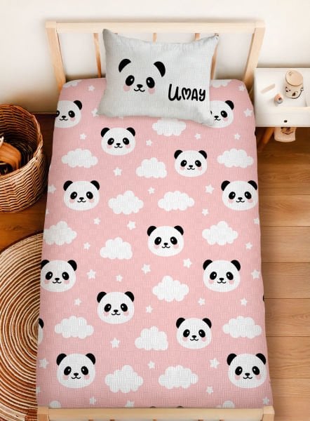 Kişiye Özel %100 Pamuk Tek Kişilik Pike Seti Panda