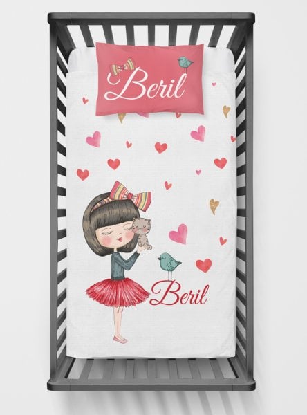 Kişiye Özel Bebek Yatak Örtüsü Sevimli Kedi