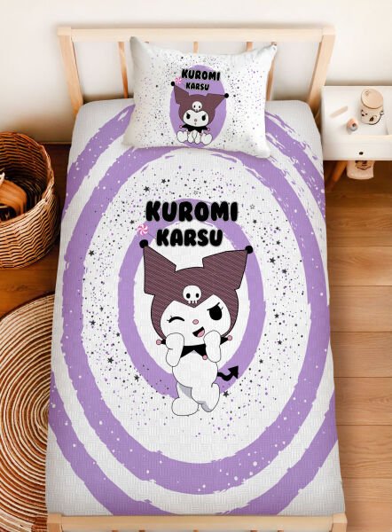 Kişiye Özel %100 Pamuk Tek Kişilik Pike Seti Kuromi