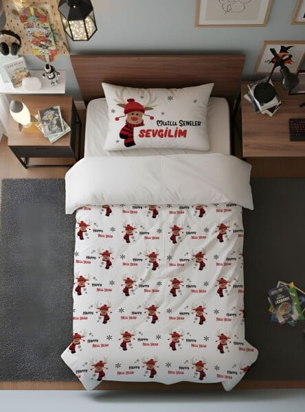 Kişiye Özel Genç Odası Tek Kişilik Nevresim Yeni Yıl