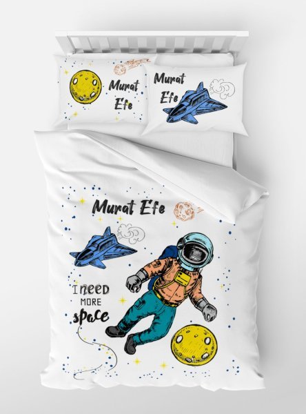 Kişiye Özel Tek Kişilik Micro Saten Nevresim Astronot