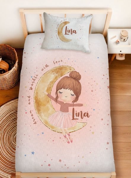 Kişiye Özel %100 Pamuk Tek Kişilik Pike Seti Aydaki Kız