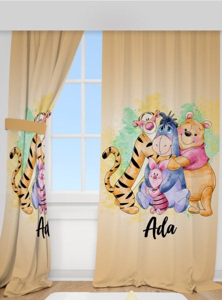 Kişiye Özel Baskılı Fon Perde Winnie The Pooh