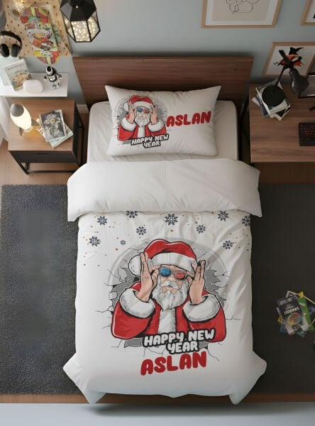 Kişiye Özel Genç Odası Tek Kişilik Nevresim Yeni Yıl