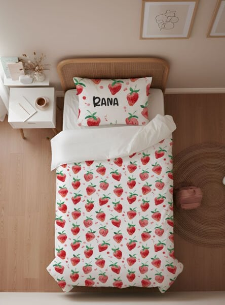 Kişiye Özel Genç Odası Tek Kişilik Nevresim Çilek