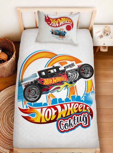 Kişiye Özel %100 Pamuk Tek Kişilik Pike Seti Hot Wheels