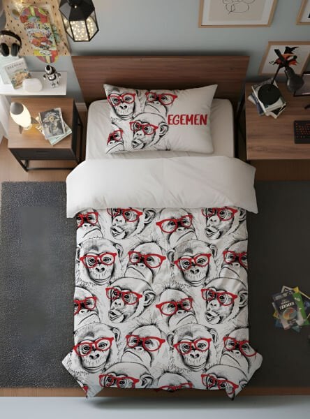 Kişiye Özel Genç Odası Tek Kişilik Nevresim Maymunlar