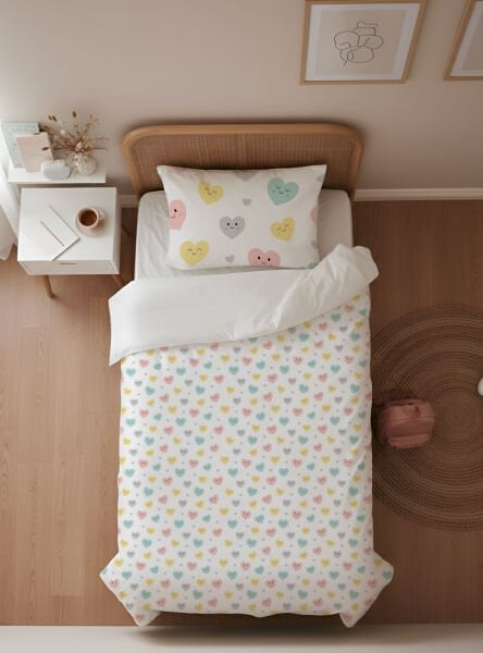 Kişiye Özel Genç Odası Tek Kişilik Nevresim Minik Kalpler