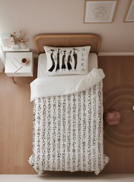 Kişiye Özel Genç Odası Tek Kişilik Nevresim Mısır Yazıları