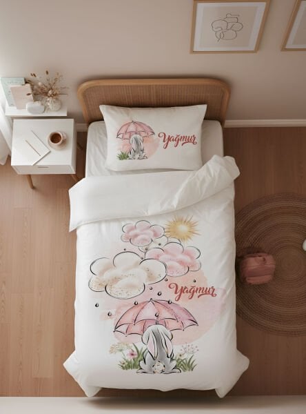 Kişiye Özel Genç Odası Tek Kişilik Nevresim Tavşan