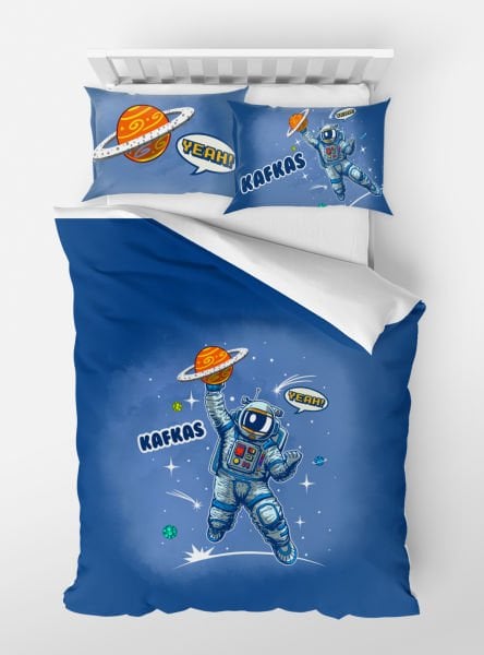 Kişiye Özel Tek Kişilik Micro Saten Nevresim Astronot