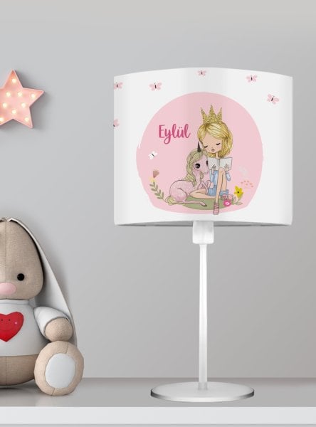 Kişiye Özel Başucu Abajur Unicorn ve Prenses