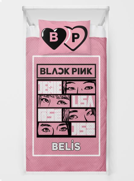 Kişiye Özel %100 Pamuk Tek Kişilik Pike Seti Black Pink
