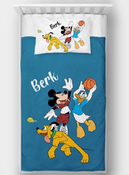 Kişiye Özel Tek Kişilik Yatak Örtüsü Mickey ve Donald Duck