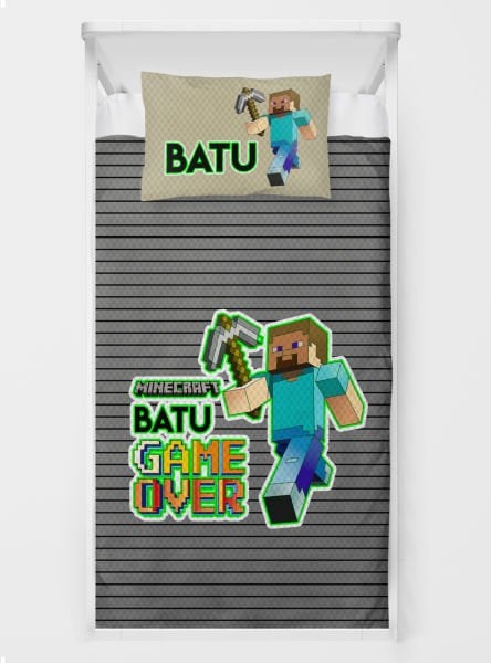 Kişiye Özel %100 Pamuk Tek Kişilik Pike Seti Minecraft