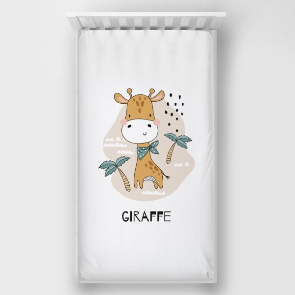Dijital Baskılı Tek Kişilik Lastikli Çarşaf Zürafa Desenli