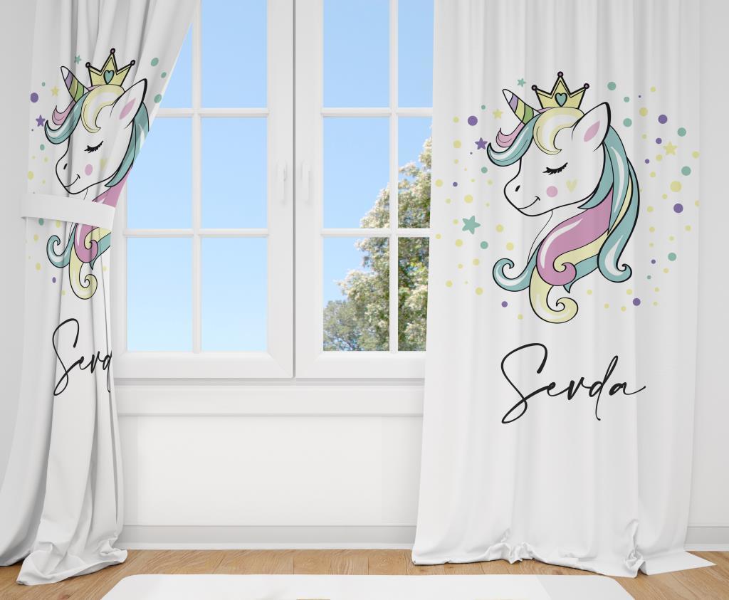Kişiye Özel Fon Perde Unicorn Çift Kanat 70x260cm (2 adet)