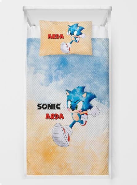 Kişiye Özel %100 Pamuk Tek Kişilik Pike Seti Sonic