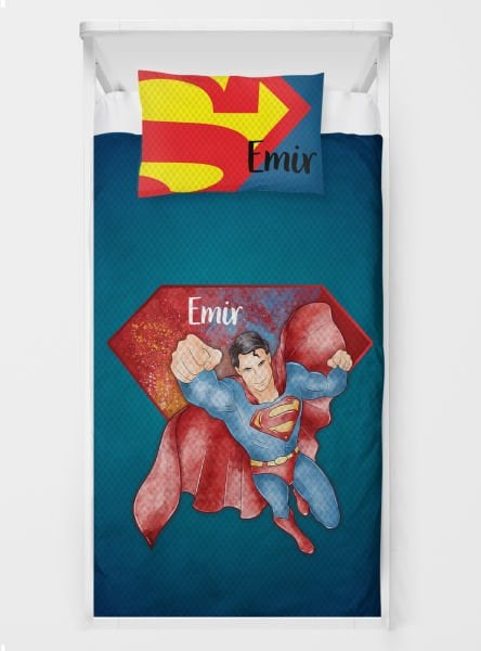 Kişiye Özel %100 Pamuk Tek Kişilik Pike Seti Superman