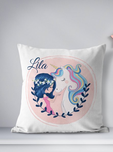 Kişiye Özel Çift Taraflı Kare Kırlent Kılıfı Unicorn