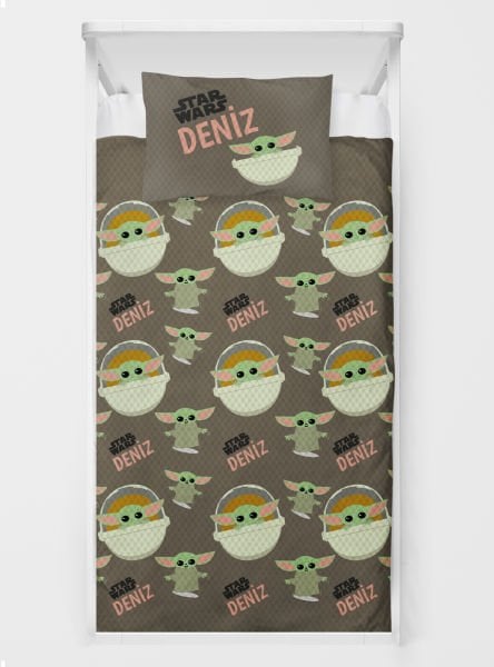 Kişiye Özel %100 Pamuk Tek Kişilik Pike Seti Star Wars Yoda