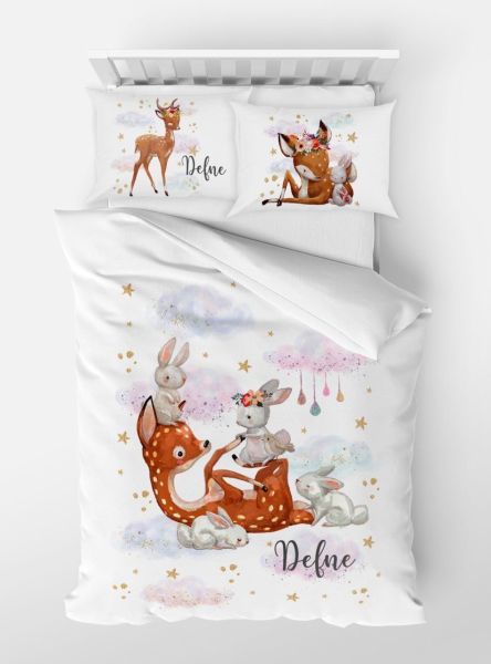Kişiye Özel Tek Kişilik Nevresim Takımı Bambi 180x235 Lastiksiz %100 Pamuk Çarşaf