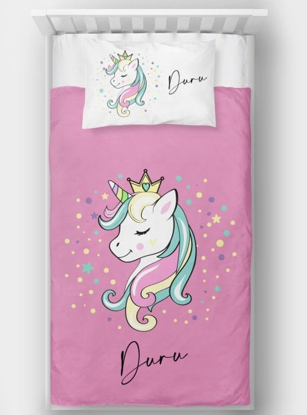 Kişiye Özel Tek Kişilik Yatak Örtüsü Unicorn