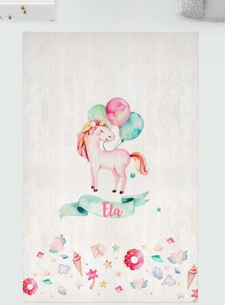 Kişiye Özel Dijital Baskı Halı Balonlu Unicorn