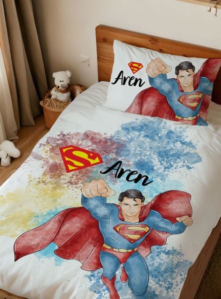 Kişiye Özel Tek Kişilik Nevresim Super Man