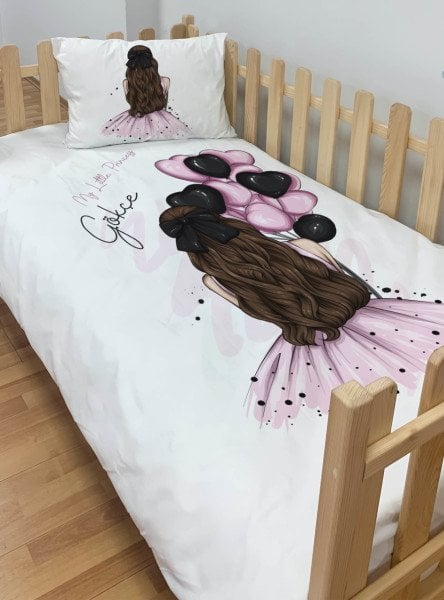 Kişiye Özel Montessori %100 Pamuk Nevresim Seti Balonlu Kız