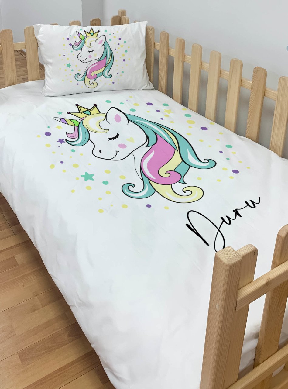 Kişiye Özel Montessori %100 Pamuk Nevresim Seti Unicorn