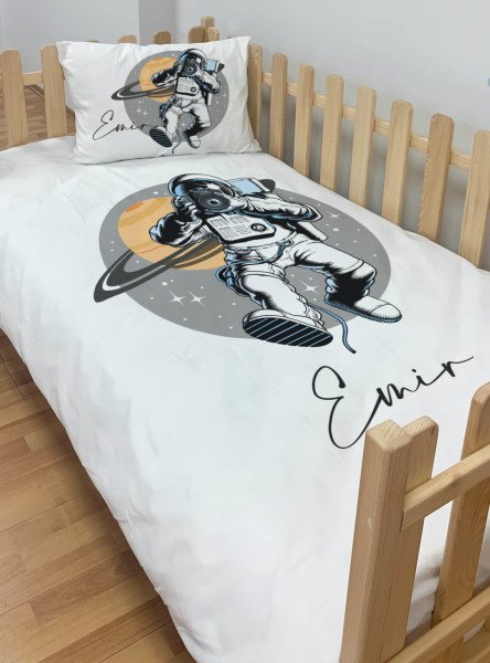 Kişiye Özel Montessori %100 Pamuk Nevresim Seti Astronot