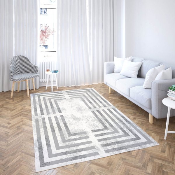 Dijital Baskı Salon Halısı Labirent Gri