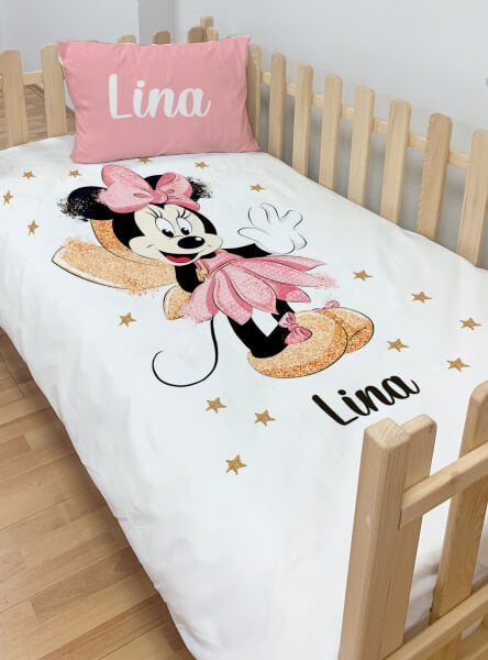 Kişiye Özel Montessori %100 Pamuk Nevresim Seti Minnie Moue