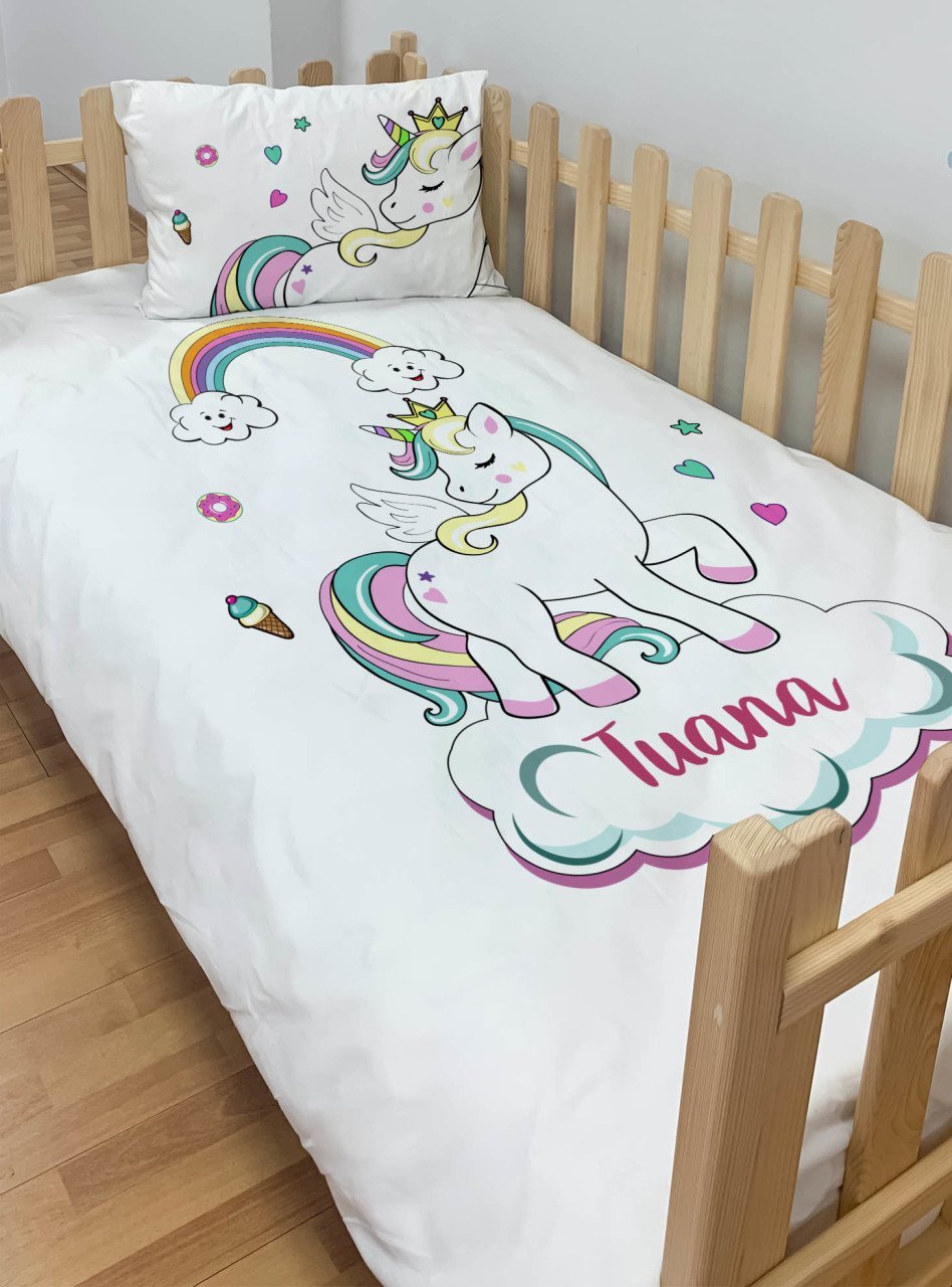 Kişiye Özel Montessori %100 Pamuk Nevresim Seti Unicorn