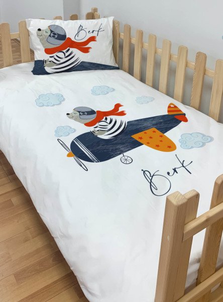 Kişiye Özel Montessori %100 Pamuk Nevresim Seti Pilot Ayı