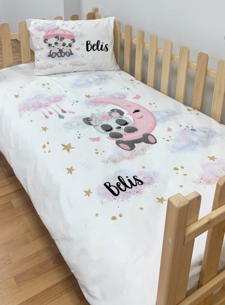 Kişiye Özel Montessori %100 Pamuk Nevresim Seti Sevimli Panda