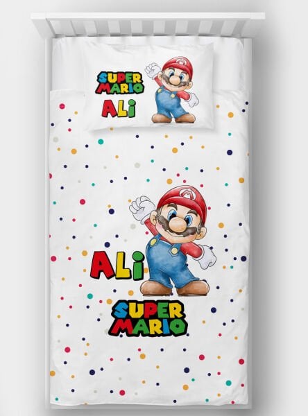 Kişiye Özel Tek Kişilik Yatak Örtüsü Super Mario