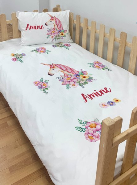 Kişiye Özel Montessori %100 Pamuk Nevresim Seti Unicorn